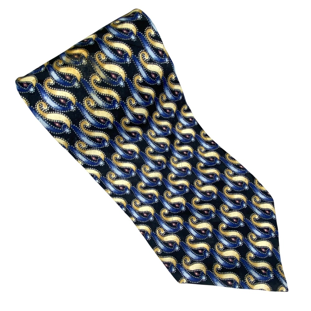 Jones New York Tie Mens Blue Gold Paisley Silk Professional Classic Geometric